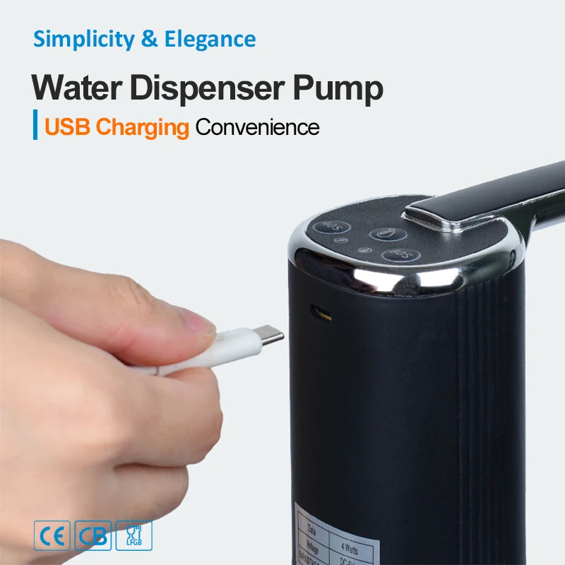 J4IRO Portable Electric Water Bottle Pump.

Make pouring water easier with this compact, rechargeable electric water pump. Simply attach it to a compatible water bottle and dispense water at the touch of a button.