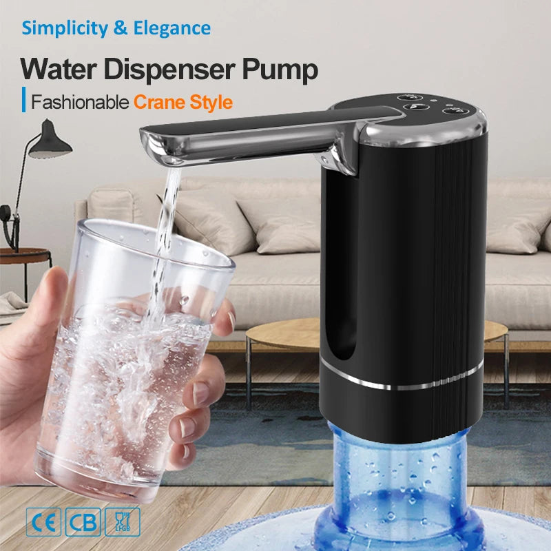 J4IRO Portable Electric Water Bottle Pump.

Make pouring water easier with this compact, rechargeable electric water pump. Simply attach it to a compatible water bottle and dispense water at the touch of a button.